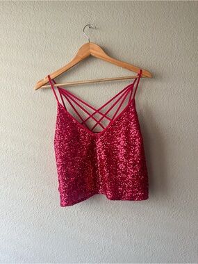 Express X Olivia Culpo Sequin V-Neck Spaghetti Strap Tank Top Medium